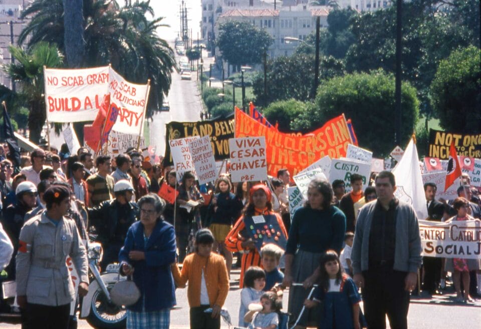 people at a march for cesar chavez